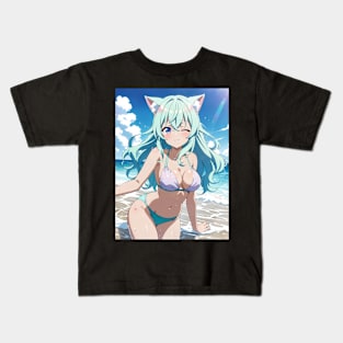 Anime Girl Beach Day Kids T-Shirt
